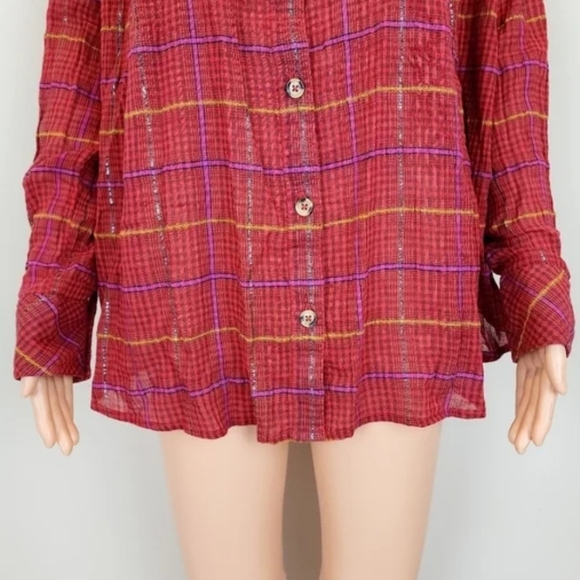 Free people plaid break my stride long sleeve button down shirt - Picture 6 of 11